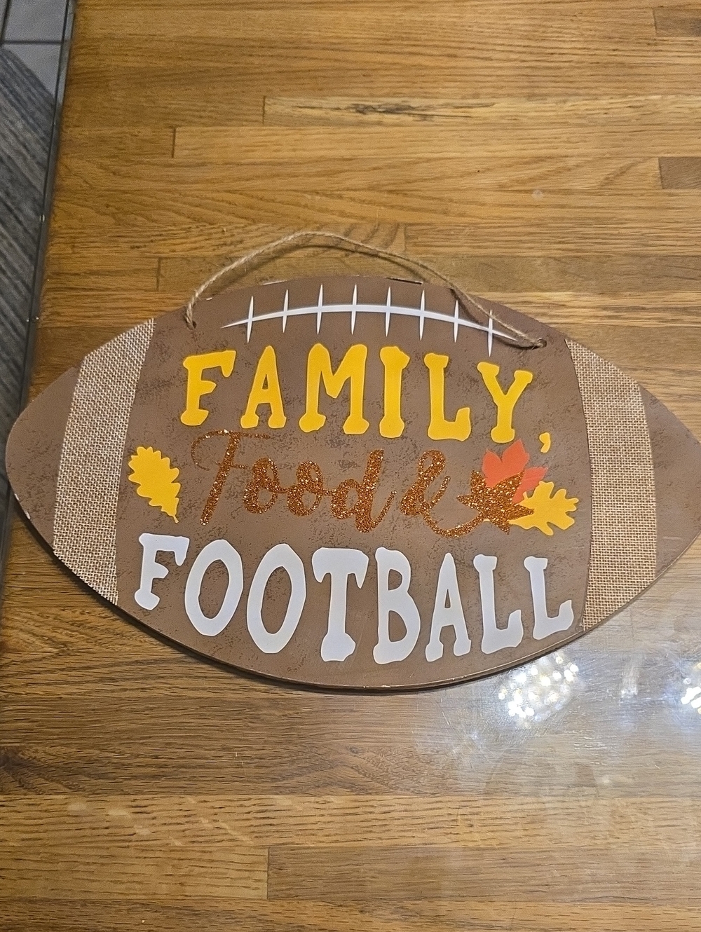 Source Unknown Brown "Family Food & Football" Football Wall Sign